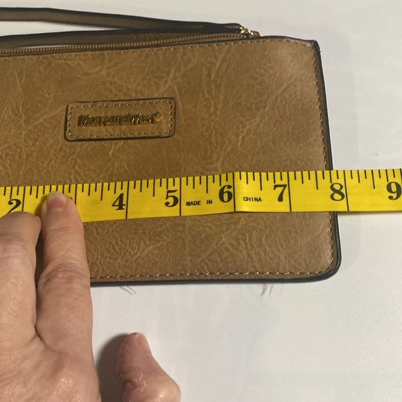 Montana West Leather Wristlet Carmel Tan with Gold Tone Hardware and black trim - Picture 6 of 7